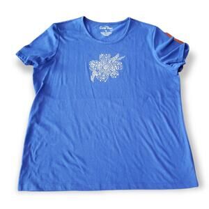 Coral Bay Blue Flower Embellished Short Sleeved Shirt - Size Extra Large